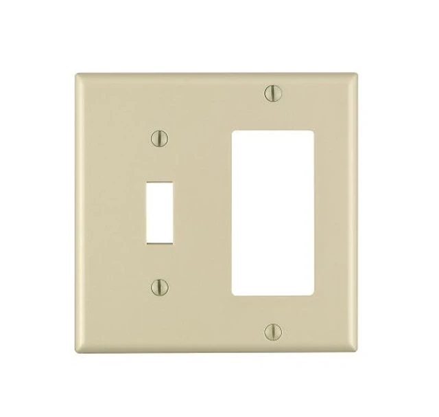 Alt view image 4 of 6 - Leviton 80405-I Ivory Two Gang Combination Toggle Switch Decora Wall Plate