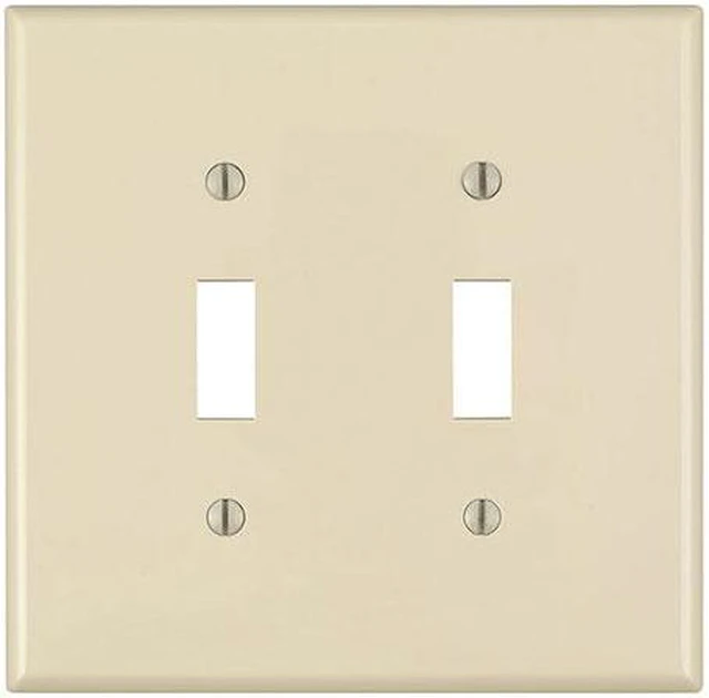 Main image of Leviton PJ2-A 2-Gang Toggle Switch Wall Plate, Midway Size Cover, Unbreakable Thermoplastic, Almond