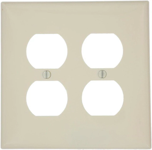 Main image of Leviton 2-Gang Duplex Receptacle Wall Plate, Unbreakable Thermoplastic Outlet Cover, Midway Size, PJ82-A, Almond