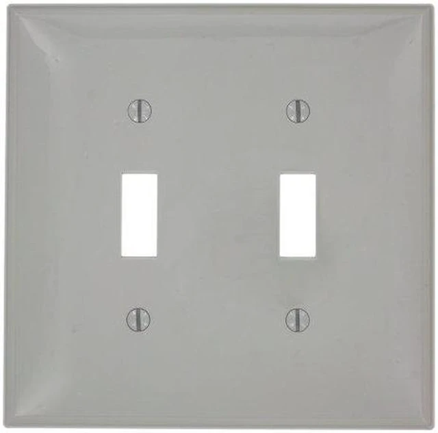 Main image of Leviton PJ2-GY 2-Gang Toggle Switch Wall Plate, Midway Size Cover, Unbreakable Thermoplastic, Gray