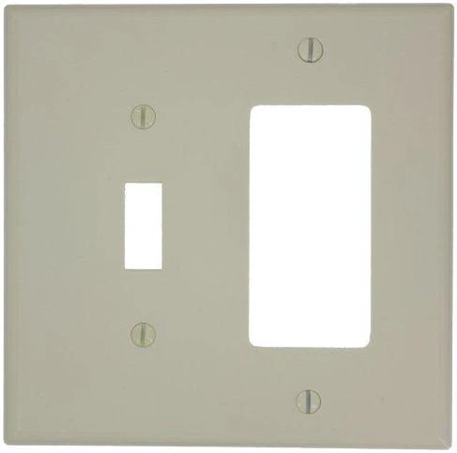 Main image of Leviton PJ262-A 2-Gang Combination Toggle Switch & Decora GFCI Rocker Wall Plate, Midway Size Cover, Unbreakable Thermoplastic, Almond