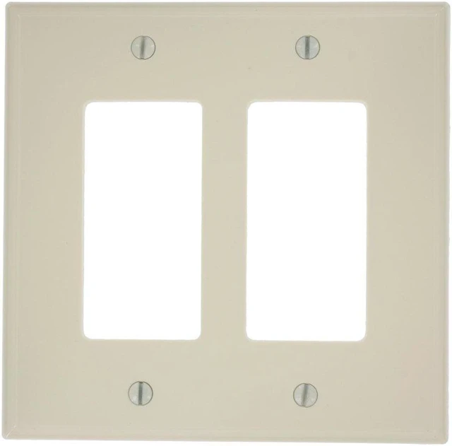 Main image of Leviton 2-Gang Decora GFCI Rocker Switch Wall Plate, Unbreakable Thermoplastic, Midway Size Cover, PJ262-A, Almond