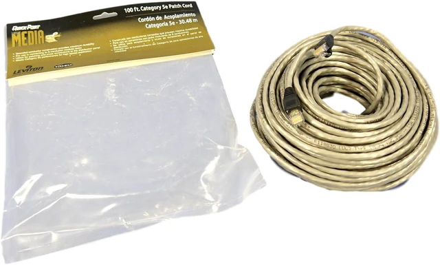 Alt view image 6 of 6 - Leviton Gray Cat 5e 100 ft Patch Cord Network Cable Booted Cat5e 5G455-100G