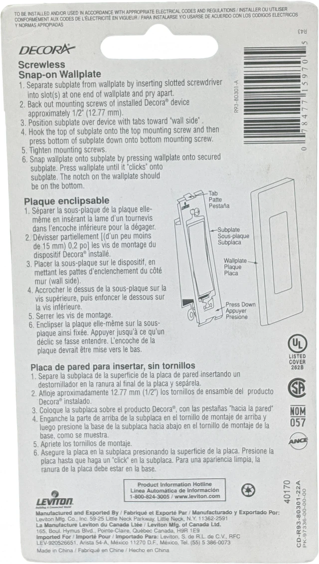Alt view image 2 of 4 - Leviton 80301-A 1-Gang Decora Wallplate Screwless, Almond