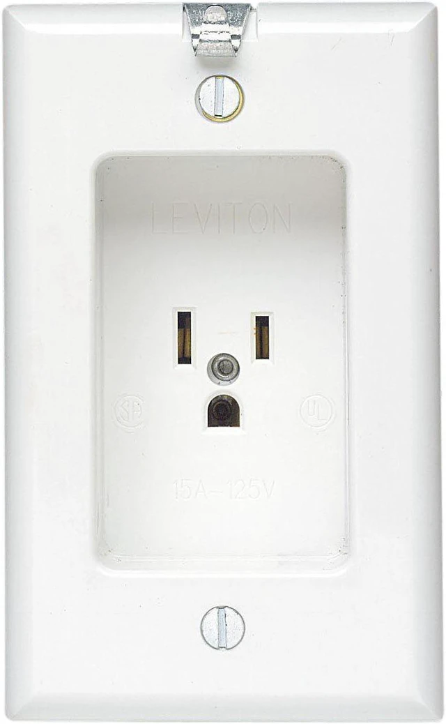 Main image of Leviton White Recessed Clock Hanger Single Outlet Receptacle 15A NEMA 5-15R 688-W