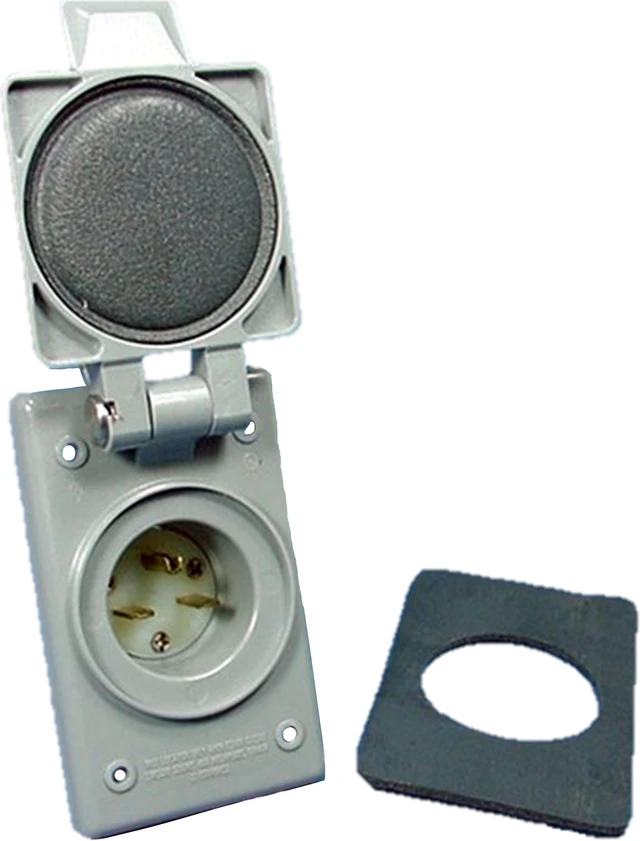 Main image of Leviton 15678-CWP Gray NEMA 6-15P 15A 250V Flanged Inlet Plug With Weather Resistant Cover