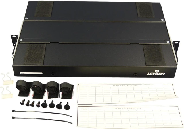 Main image of Leviton 5P330-HB Black 1RU Fiber Optic SC Patch Panel With 12 Duplex SC Adapters Pre-Installed