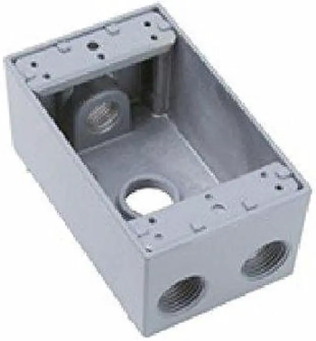 Main image of Pass & Seymour Legrand WPB24 1-Gang Weatherproof Outdoor Electrical Box, 4 Openings for 1/2" Fittings, 4.63"Hx2.68"Wx2.09"D, Die-Cast Aluminum, Gray