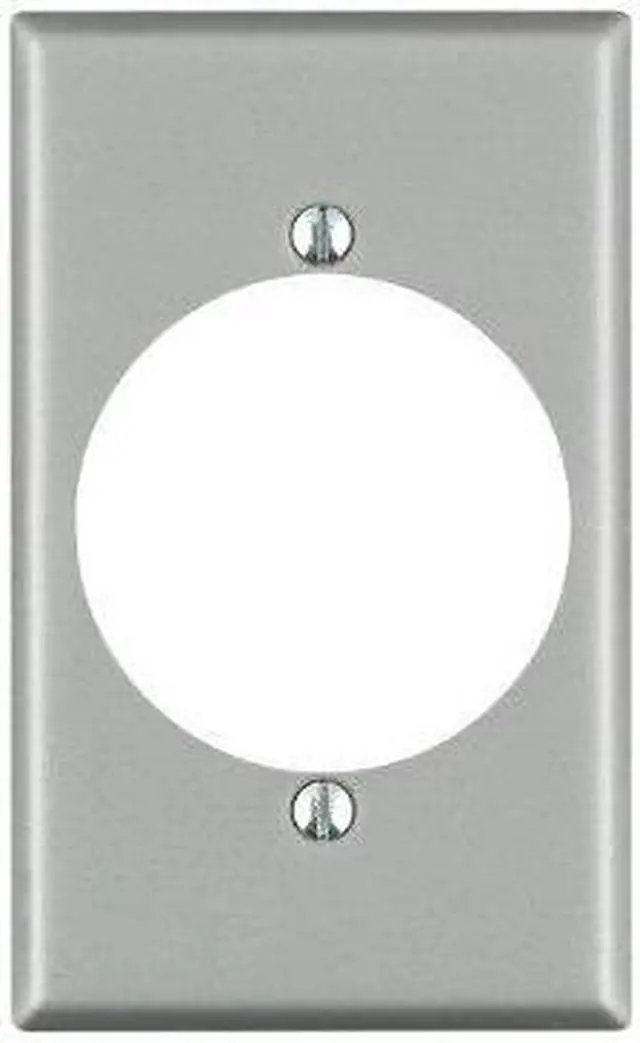 Main image of Leviton 4927 1-Gang Single Receptacle Wall Plate, 2.15 Inch Diameter Power Outlet Opening, Standard Size, Device Flush Mount, Stamped Steel, Aluminum Finish