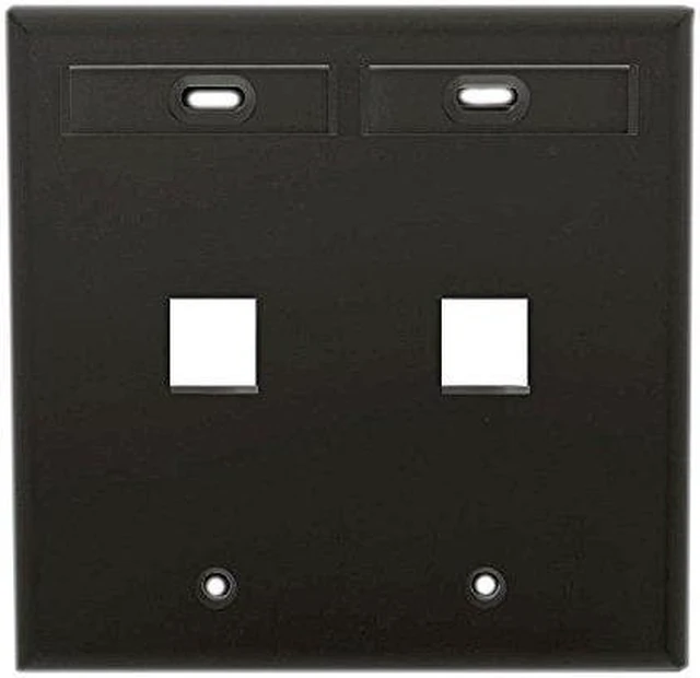 Main image of Leviton 2-Port 2-Gang QuickPort Wallplate with ID Windows, 42080-2EP, Black