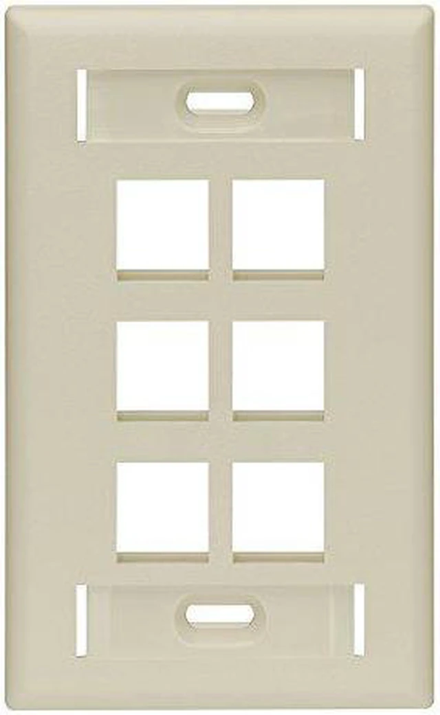 Main image of Leviton 1-Gang 6-Port QuickPort Wallplate with ID Windows, 42080-6IS, Ivory