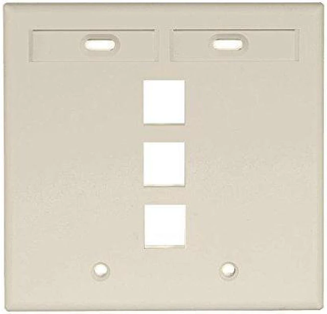 Main image of Leviton 2-Gang 3-Port QuickPort Wallplate with ID Windows, 42080-3IP, Ivory