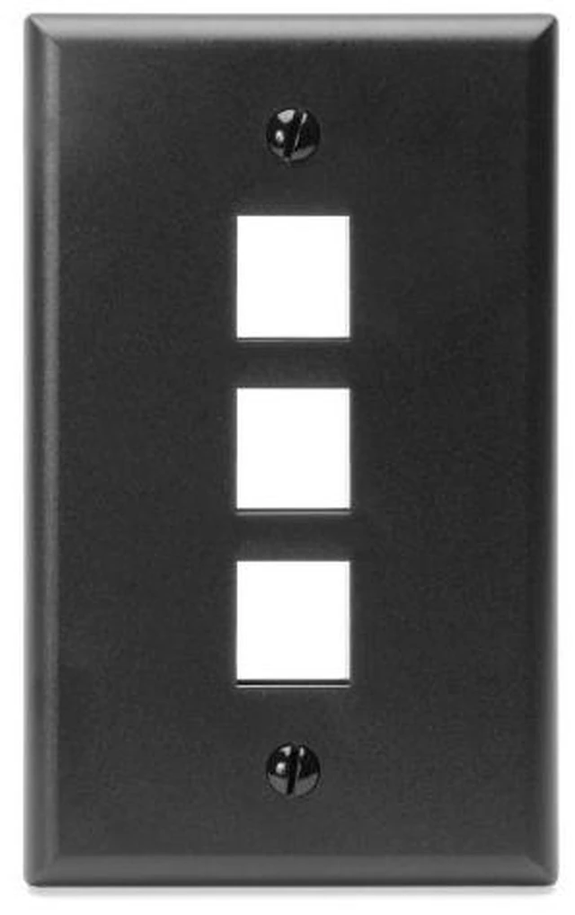 Main image of Leviton 1-Gang 3-Port QuickPort Wallplate, 41080-3EP, Black