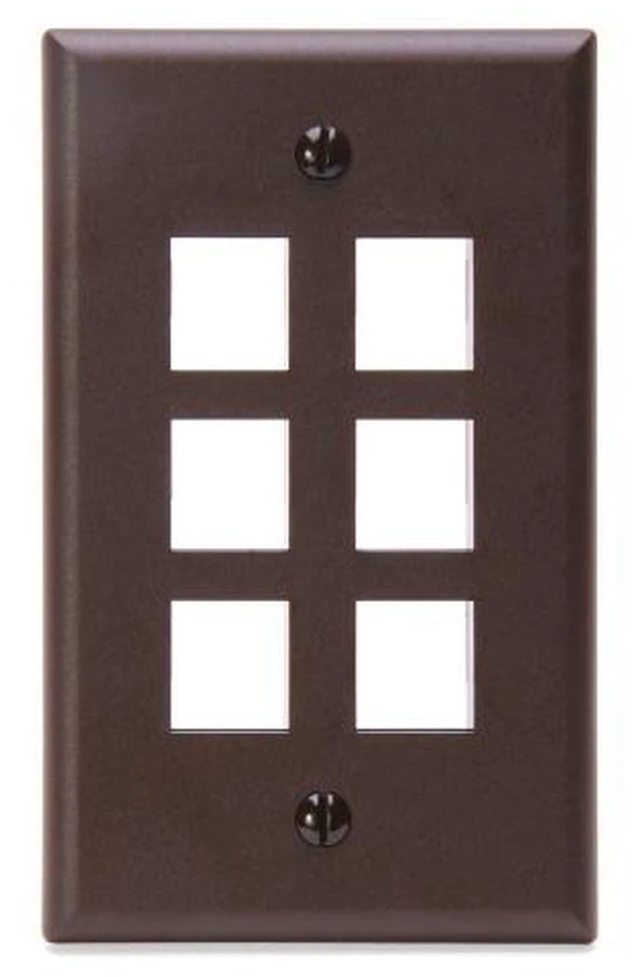 Main image of Leviton 1-Gang 6-Port QuickPort Wallplate, 41080-6BP, Brown