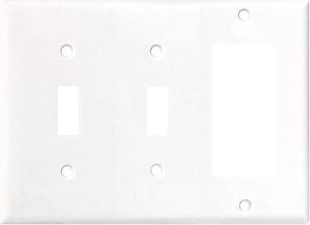 Alt view image 2 of 2 - Cooper Wiring Devices 2173W 2-Gang 2 Toggle/1 Decora-Style Combo Thermoset Wallp