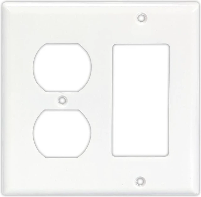 Main image of Cooper 2157W White Two Gang Combination Wall Plate, 1-Decorator and 1-Duplex Outlet Opening (Pack of 10)