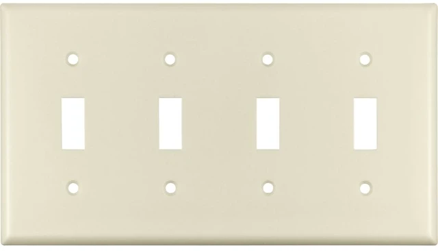 Main image of Cooper Wiring Devices 2154A 4-Gang Toggle Switch Wall Plate, Standard Size, Thermoset Plastic, Almond