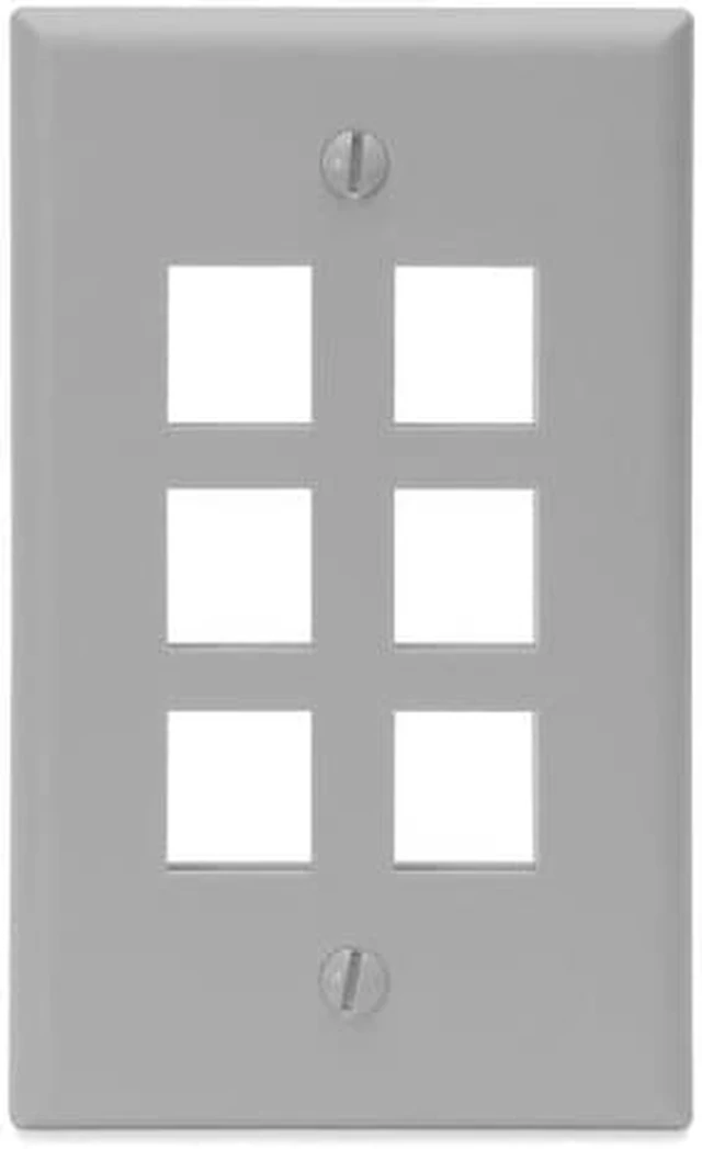 Alt view image 3 of 3 - Leviton Gray Quickport 6-Port Wallplate 41080-6GP