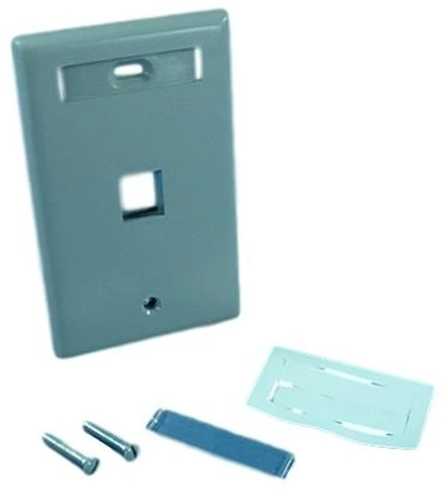 Main image of Leviton 1-Gang 1-Port QuickPort Wallplate with ID Windows, 42080-1GS, Gray