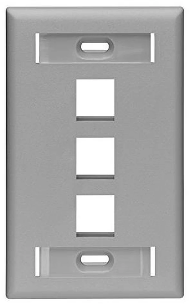 Main image of Leviton 1-Gang 3-Port QuickPort Wallplate with ID Windows, 42080-3GS, Gray