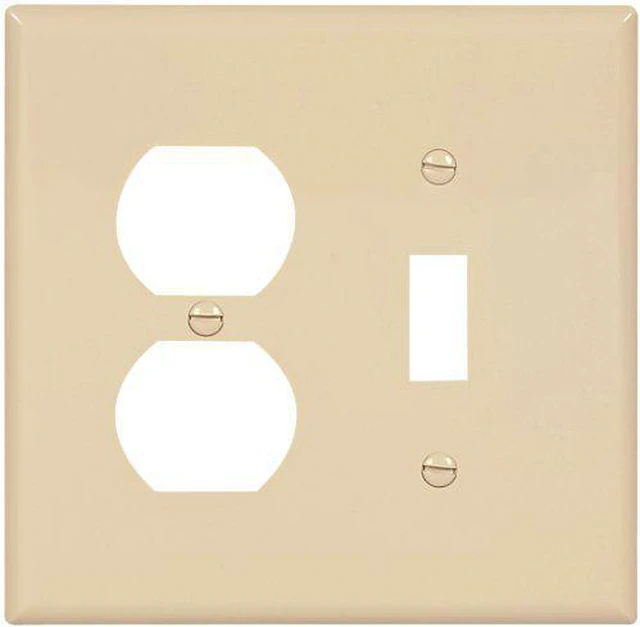 Main image of Cooper 2038V Ivory Mid-Size Two Gang One Toggle Switch One Duplex Outlet Wall Plate