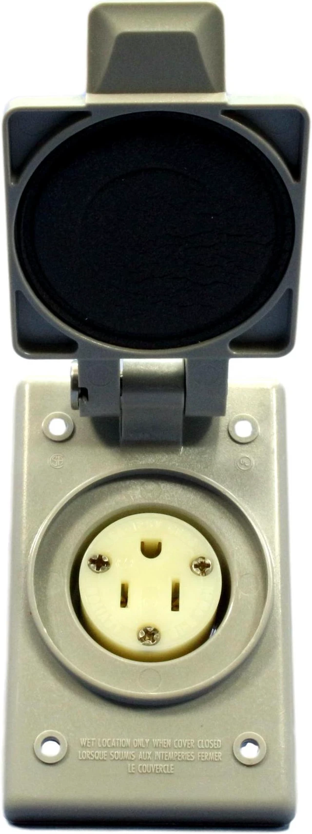 Main image of Leviton 5279-FWP Gray NEMA 5-15 15A 125V Industrial Flanged Outlet Receptacle With Weather Resistant Cover