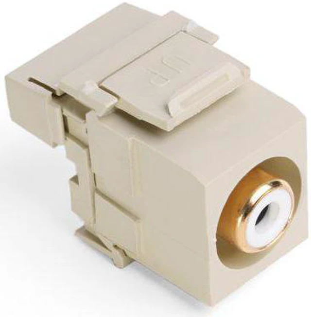 Main image of Leviton Quickport Ivory Stereo Audio Jack White Stripe 40735-RWI