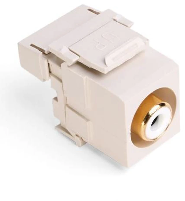 Main image of Leviton Quickport Light Almond Stereo Audio Jack White Stripe 40735-RWT