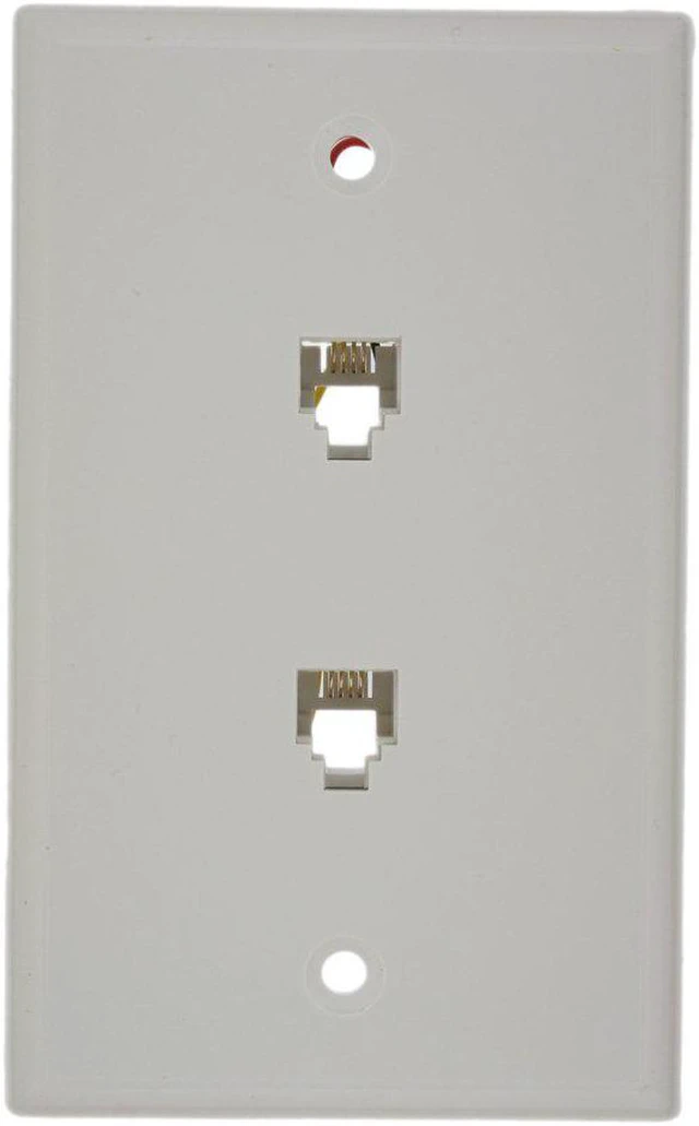 Main image of Leviton White Dual Phone Jack Wall Plate 6P4C 625B3 Duplex Telephone 40944-W