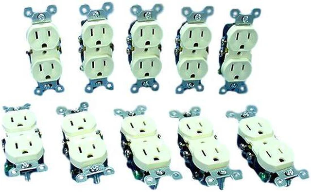 Main image of Leviton 5320-ACP Duplex Receptacle, Residential Grade, NEMA 5-15R, 15A 125V, Grounding, Push-in & Side Wired, Almond (Pack of 10)
