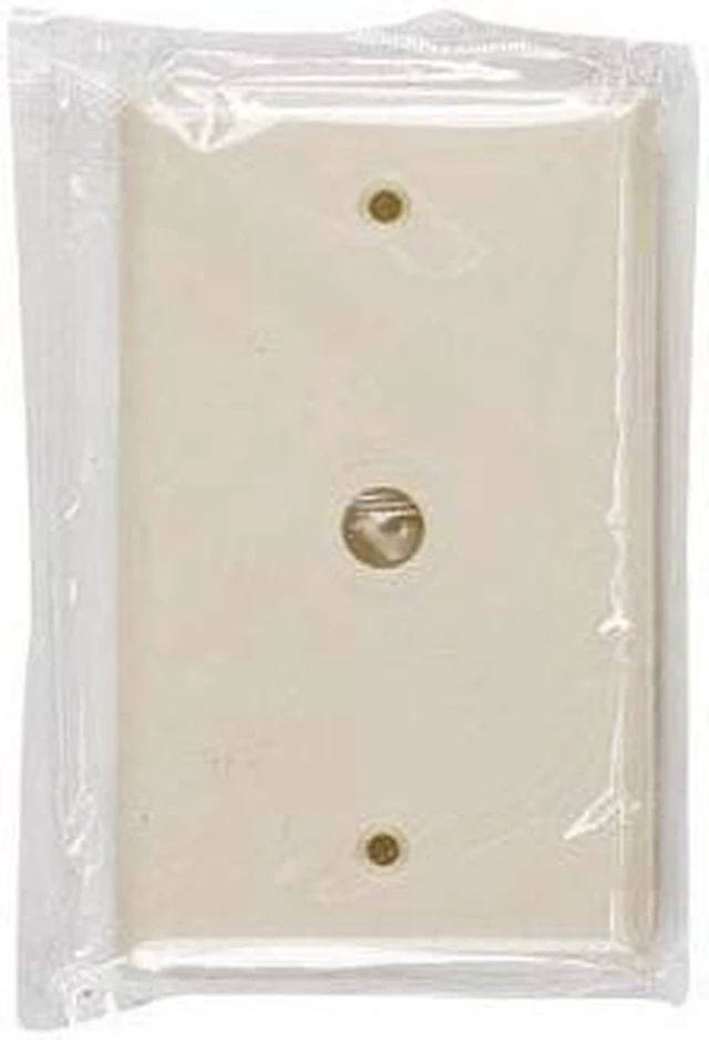 Main image of Cooper Wiring Devices 2128LA 1-Gang Telephone Coaxial Cable Wall Plate, .375" Diameter Opening, Box Mount, Standard Size, Light Almond