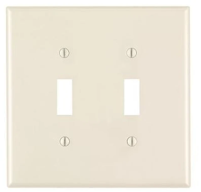 Main image of Leviton PJ2-T 2-Gang Toggle Switch Wall Plate, Midway Size Cover, Unbreakable Thermoplastic, Light Almond