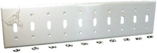 Main image of Leviton S604-W White Painted Metal Ten Gang Toggle Light Switch Wall Plate