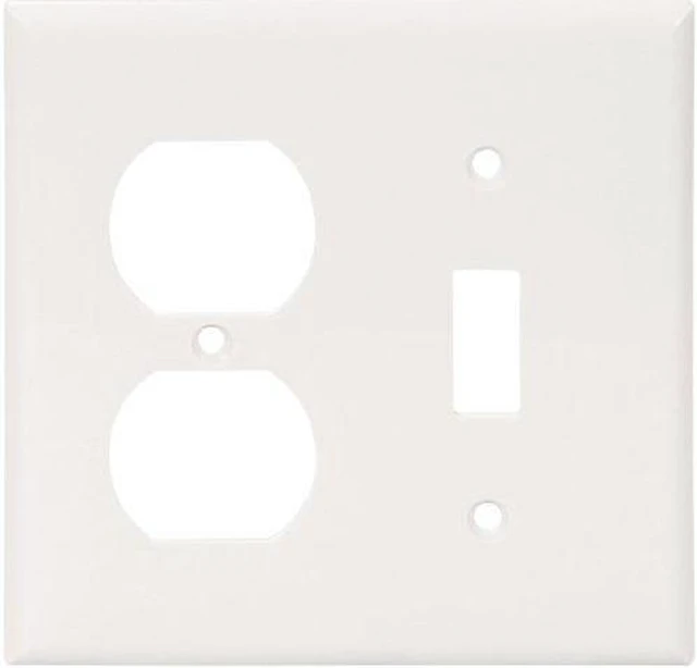 Main image of Cooper White 2138W 2-Gang Combination Wall Plate, 1-Toggle Switch 1-Duplex Outlet Opening