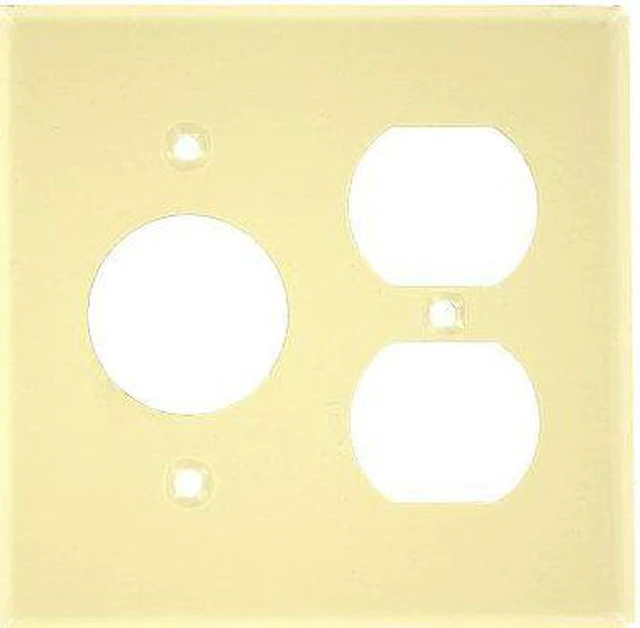Alt view image 2 of 2 - Leviton 86046 Ivory Painted Metal Two Gang Combination Single 1.406" Single Receptacle Duplex Outlet Wall Plate
