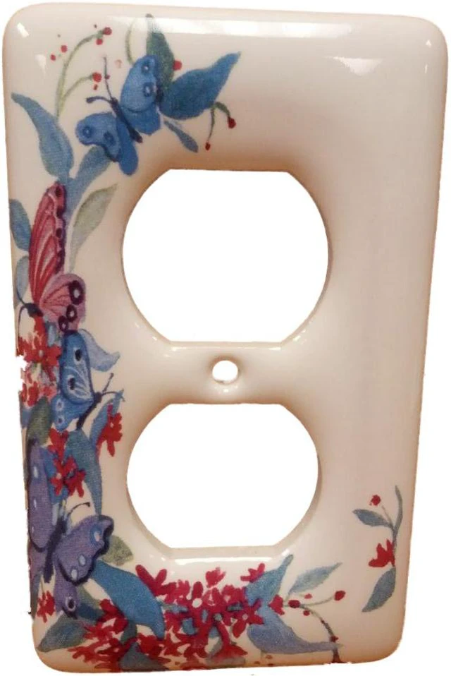 Main image of Leviton Butterfly Pattern Ceramic Receptacle Wallplate Duplex Outlet Cover 89503-FLY