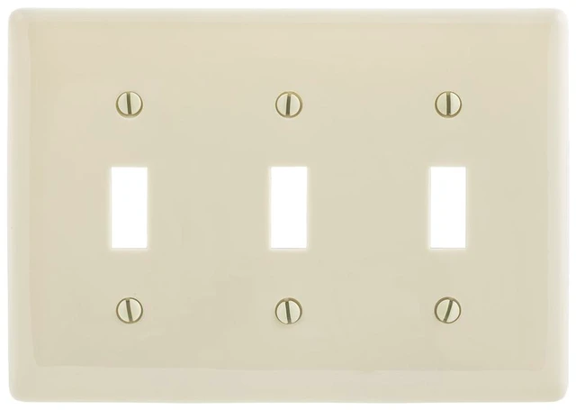 Main image of Hubbell NPJ3W Light Almond Unbreakable 3-Gang Mid-Size Toggle Switch Cover Nylon Wallplate
