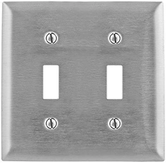 Main image of Hubbell SS2 Stainless Steel Metal Two Gang Toggle Switch Wall Plate