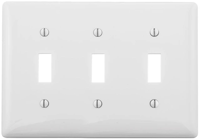 Main image of 10 Hubbell Wiring White NPJ3W 3-Gang Mid-Size Toggle Switch Wallplate Covers