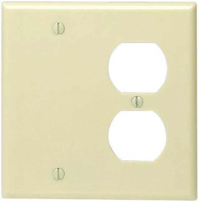 Main image of Leviton 86008 Ivory Two Gang Combination Blank Duplex Receptacle Wall Plate