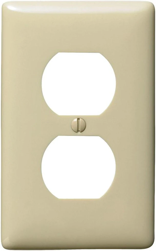 Main image of Hubbell NPJ8I 1-Gang Duplex Outlet Receptacle Wall Plate, Unbreakable Nylon Cover, Mid-Size, Ivory (Pack of 25)