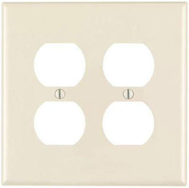 Main image of Leviton 2-Gang Duplex Receptacle Wall Plate, Unbreakable Thermoplastic Outlet Cover, Midway Size, PJ82-T, Light Almond