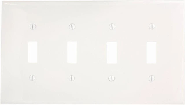 Main image of Leviton 4-Gang Toggle Switch Wall Plate, Midway Size Cover, Unbreakable Thermoplastic, PJ4-W, White