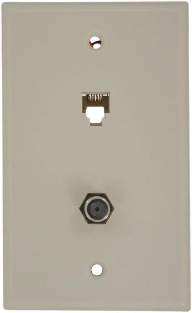 Main image of Leviton 40258-T Light Almond Combination Telephone Jack and F-Connector Wall Plate