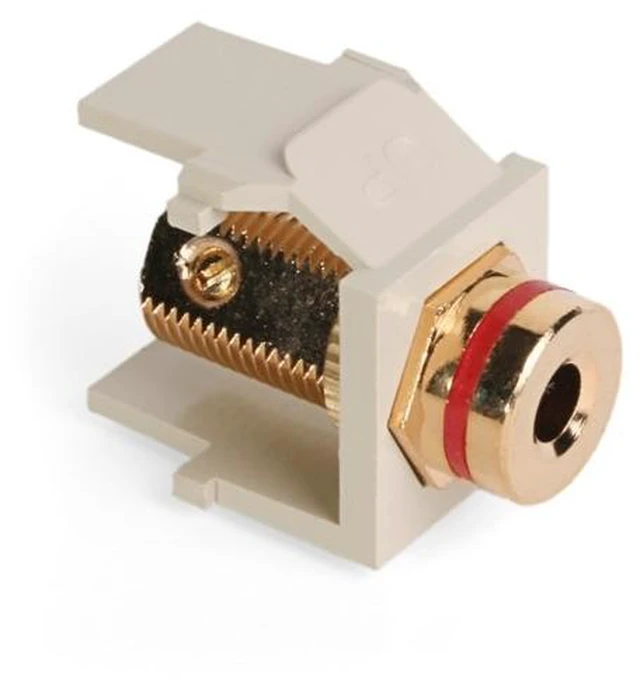 Main image of Leviton 40837-BIR QuickPort Banana Jack Adapter Gold-Plated with Red Stripe Ivory