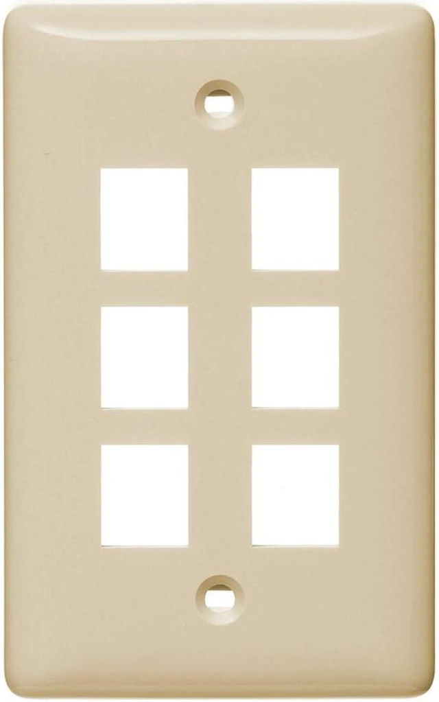 Main image of Hubbell NSP14LA NetSelect 1-Gang 6-Port Multimedia Keystone Data Wall Plate, Light Almond