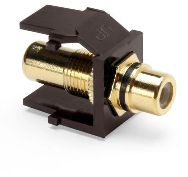Main image of Leviton 40830-BBE QuickPort RCA Gold-Plated Connector with Black Stripe Brown