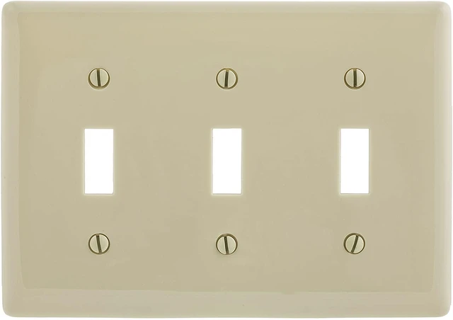 Main image of Hubbell NPJ3I 3-Gang Toggle Switch Wall Plate, Unbreakable Nylon, Mid-Size, Ivory
