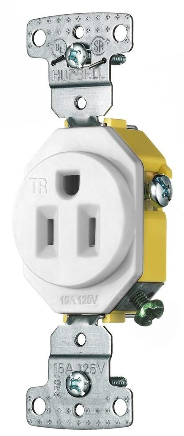 Main image of Hubbell White Tamper Resistant Self Grounding 5-15R Receptacle 15A 125V RR151WTR