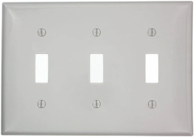 Main image of Leviton 3-Gang Toggle Light Switch Wall Plate, Unbreakable Nylon, Standard Size, 80711-GY, Gray